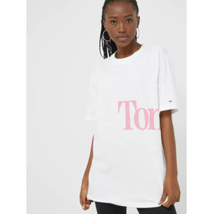 Tommy Jeans dámské bílé tričko OVRSZD BOLD TOMMY - S (YBL)